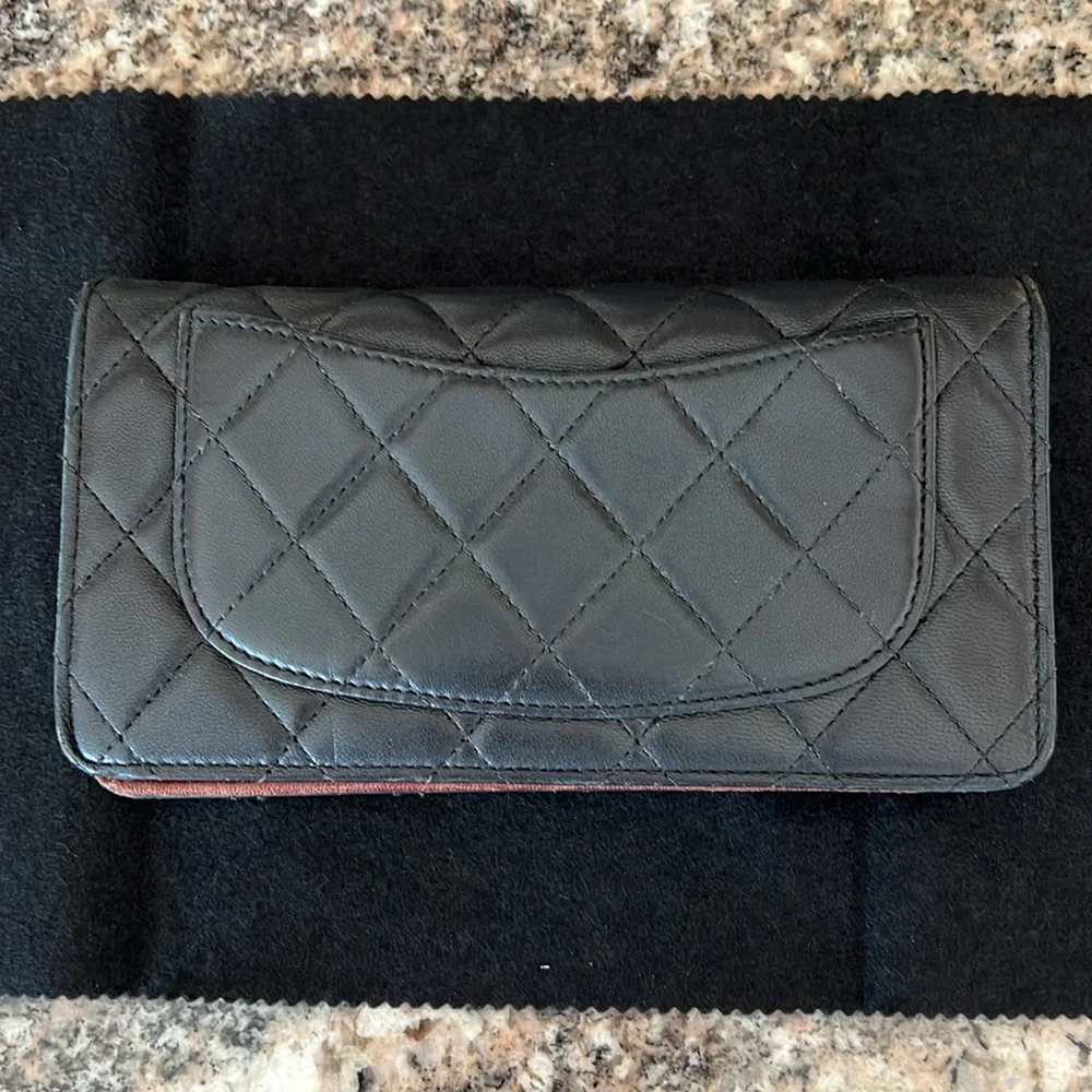 CHANEL Black Quilted Leather Wallet on Chain with Silver-Tone Hardware